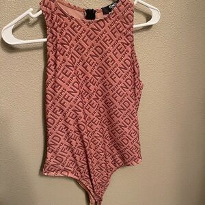 Fendi Logo Print Pink Bodysuit